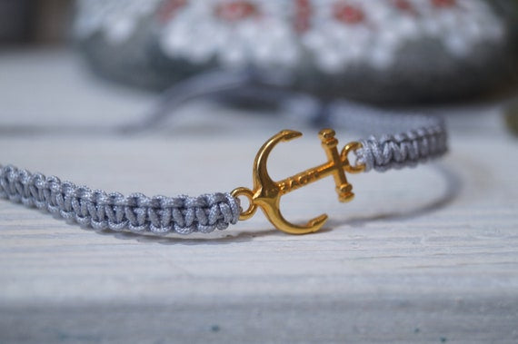 Freundschaftsarmband Makramee Schmuck Armband Anker goldfarben