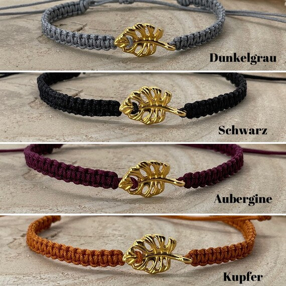 Freundschaftsarmband Makramee Schmuck Armband Edelstahl Kleines Monster Blatt
