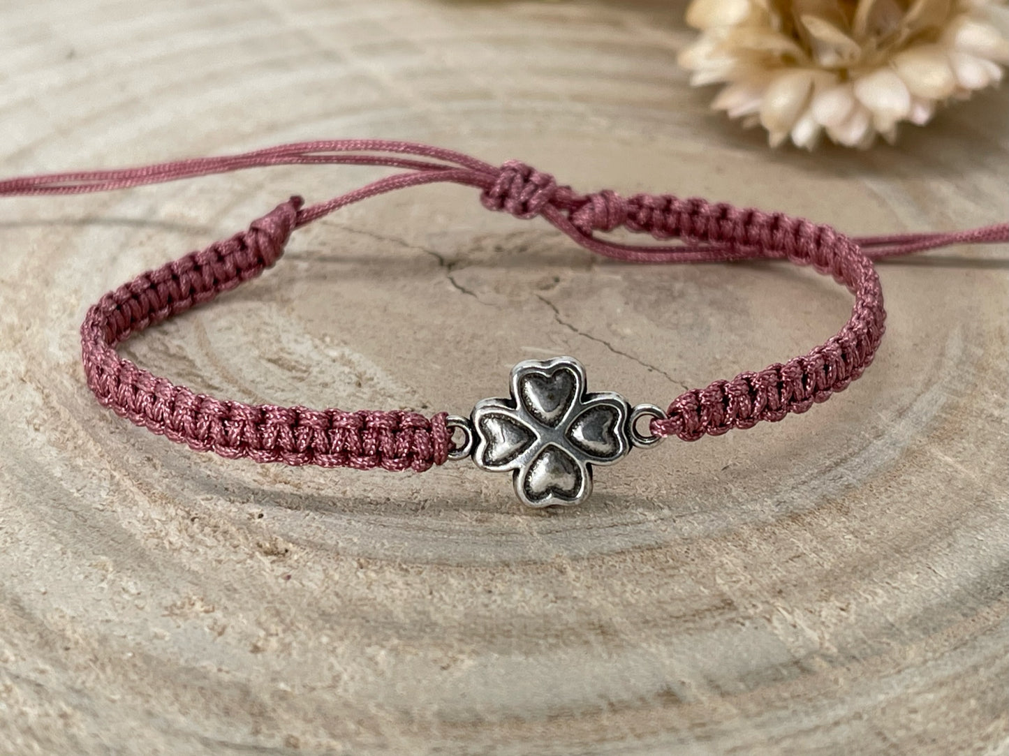Freundschaftsarmband Makramee Schmuck Armband Kleeblatt silberfarben