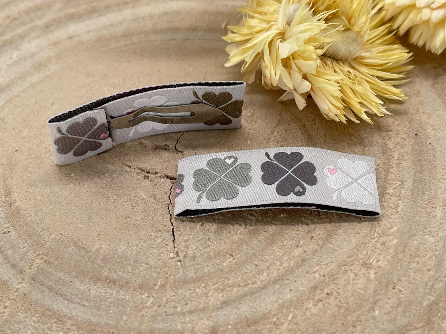 Haarspangen Haarclips Rosa Kleeblatt rosa/ grau (1 Paar)