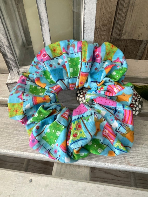 Scrunchie Haargummi bunte Wäscheleine blau
