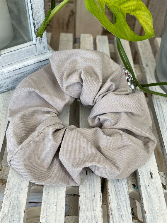 Jersey Scrunchie Haargummi Uni beige Grau