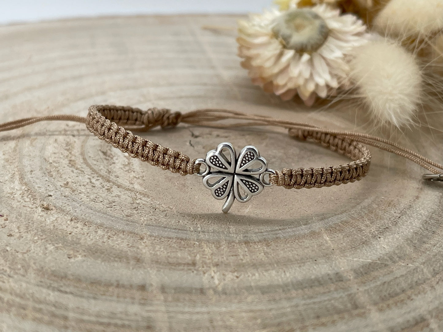 Freundschaftsarmband Makramee Schmuck Armband Kleeblatt II silberfarben