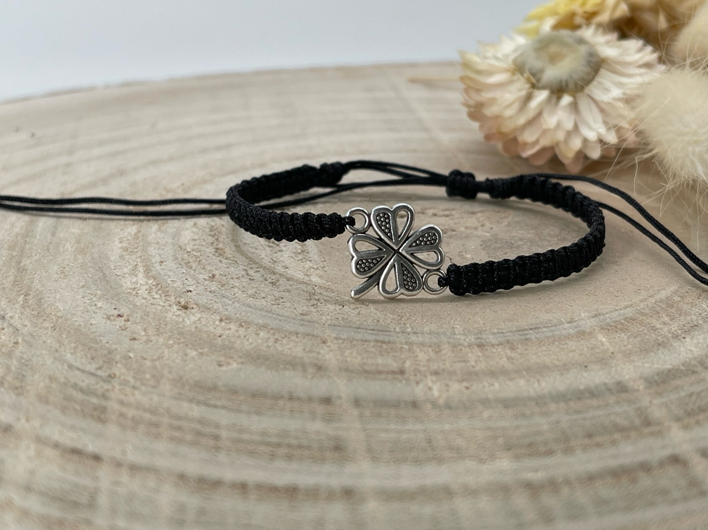 Freundschaftsarmband Makramee Schmuck Armband Kleeblatt II silberfarben