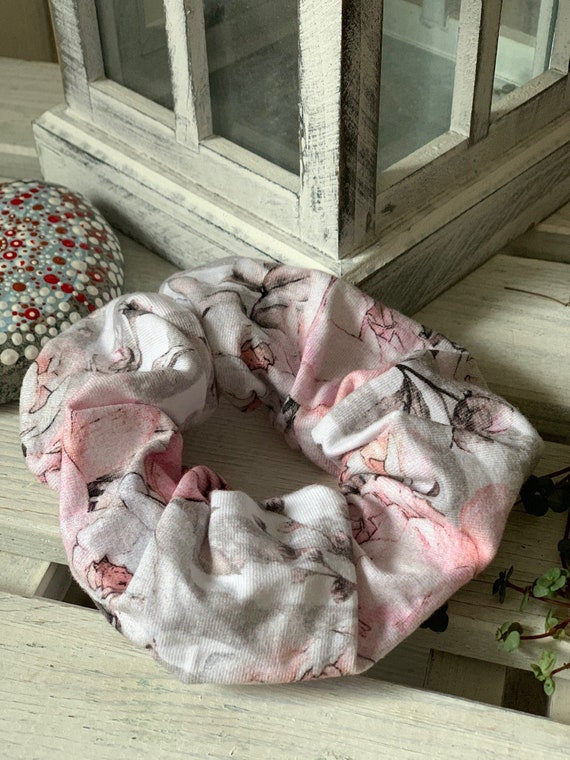 Modal Scrunchie Haargummi zarte Rosen rosa