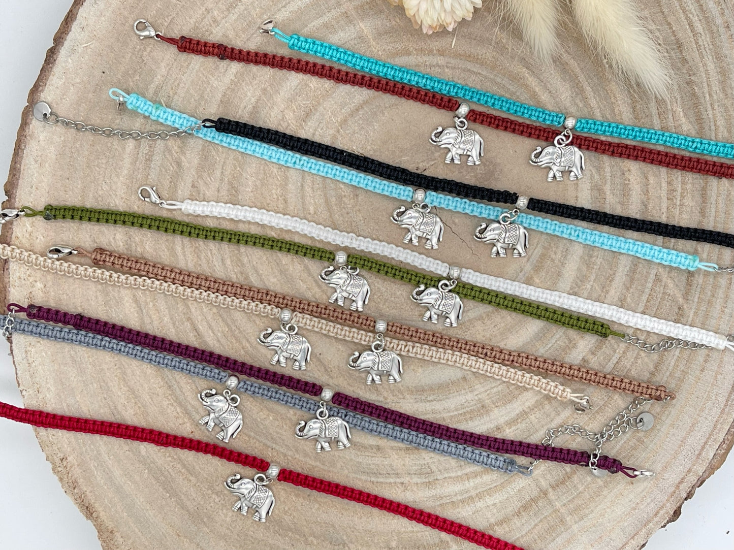 Makramee Schmuck Fusskettchen Fussbändchen "Elefant" Silberfarben