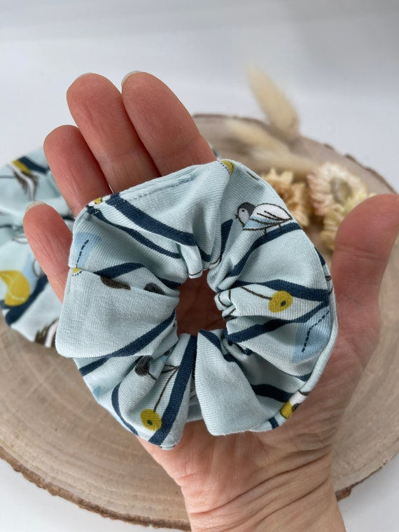 Scrunchie Haargummi Vögel blau