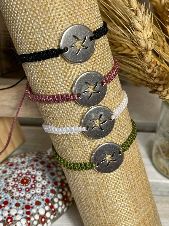 Makrameearmband Freundschaftsarmband Schmuck Armband mit silberfarbenes Edelstahl Seestern