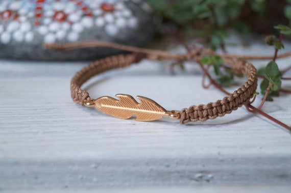 Freundschaftsarmband Makramee Schmuck Armband Feder Roségold farbend