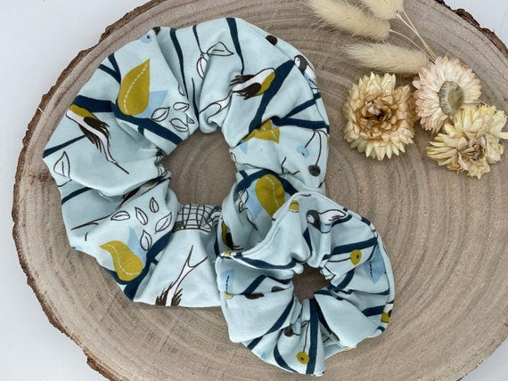 Scrunchie Haargummi Vögel blau