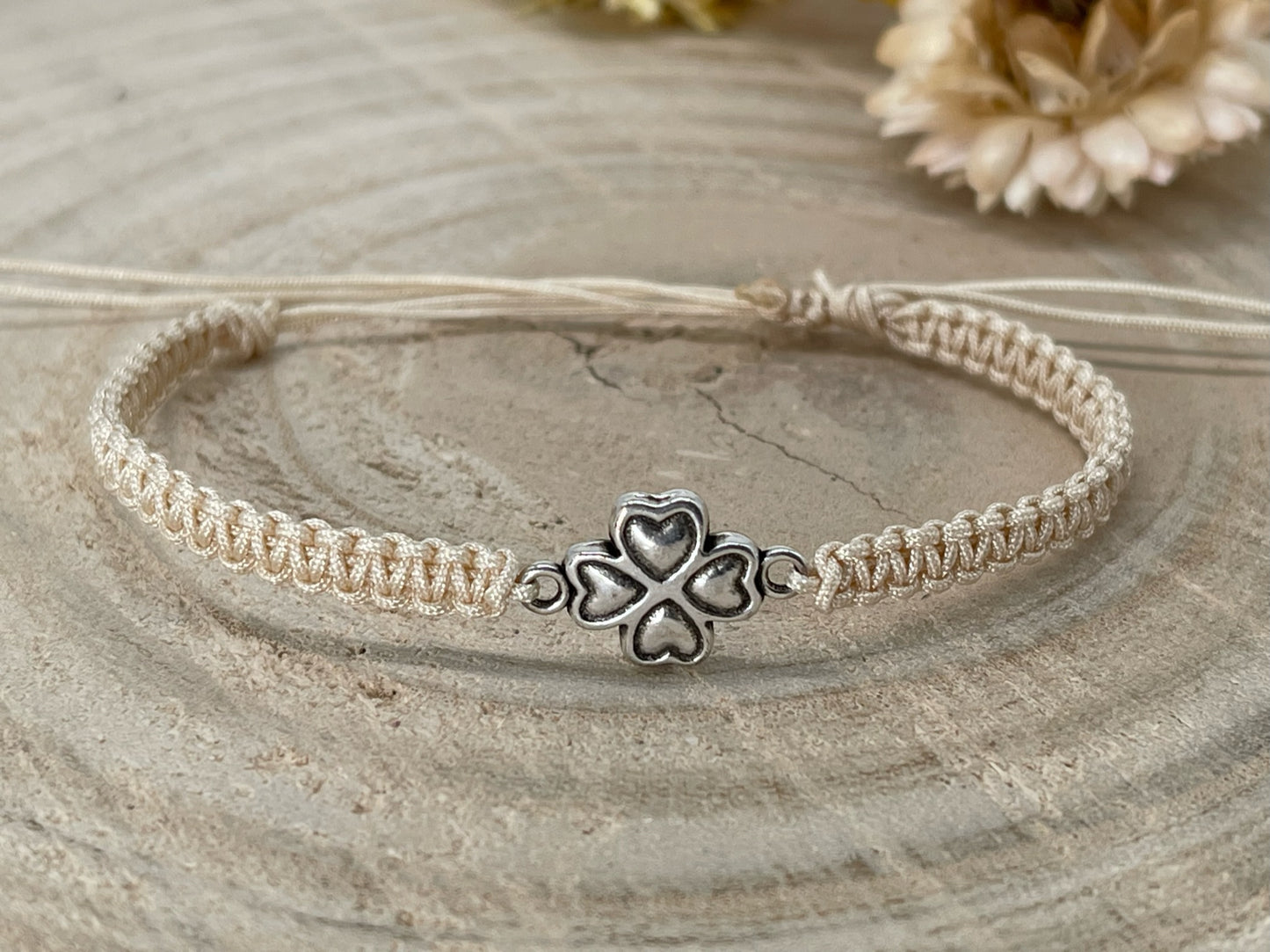 Freundschaftsarmband Makramee Schmuck Armband Kleeblatt silberfarben