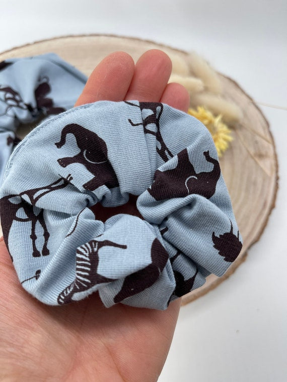 Jersey Scrunchie Haargummi Zoo blau