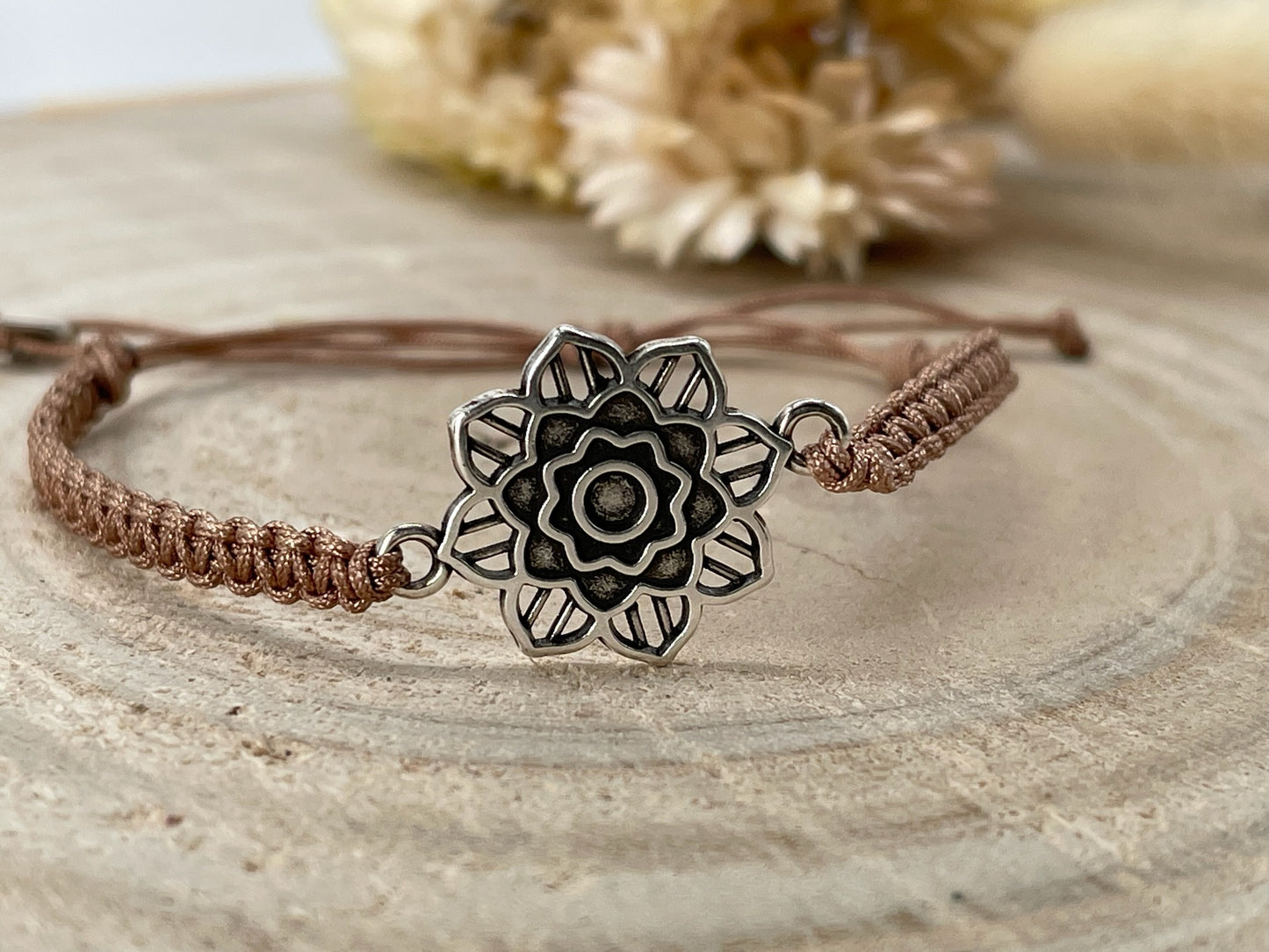 Freundschaftsarmband Makramee Schmuck Armband Blume silberfarben