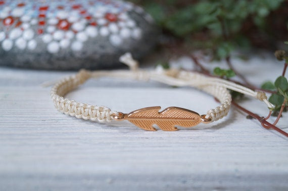 Freundschaftsarmband Makramee Schmuck Armband Feder Roségold farbend