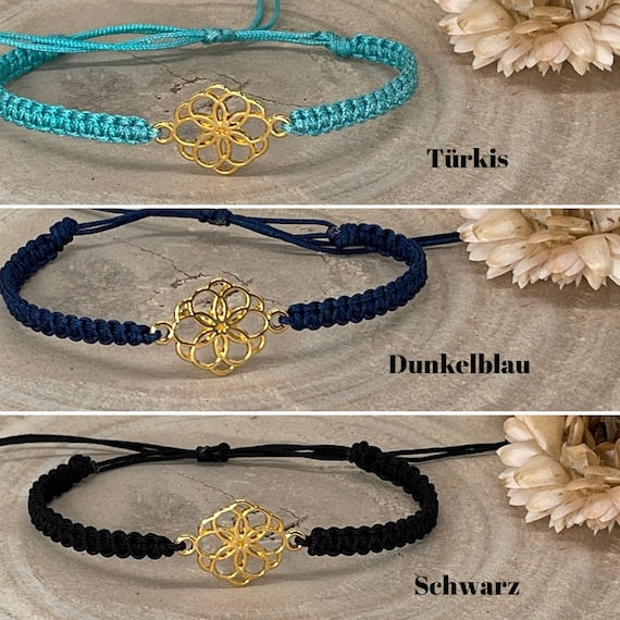 Freundschaftsarmband Makramee Schmuck Armband Blumen Mosaik goldfarben
