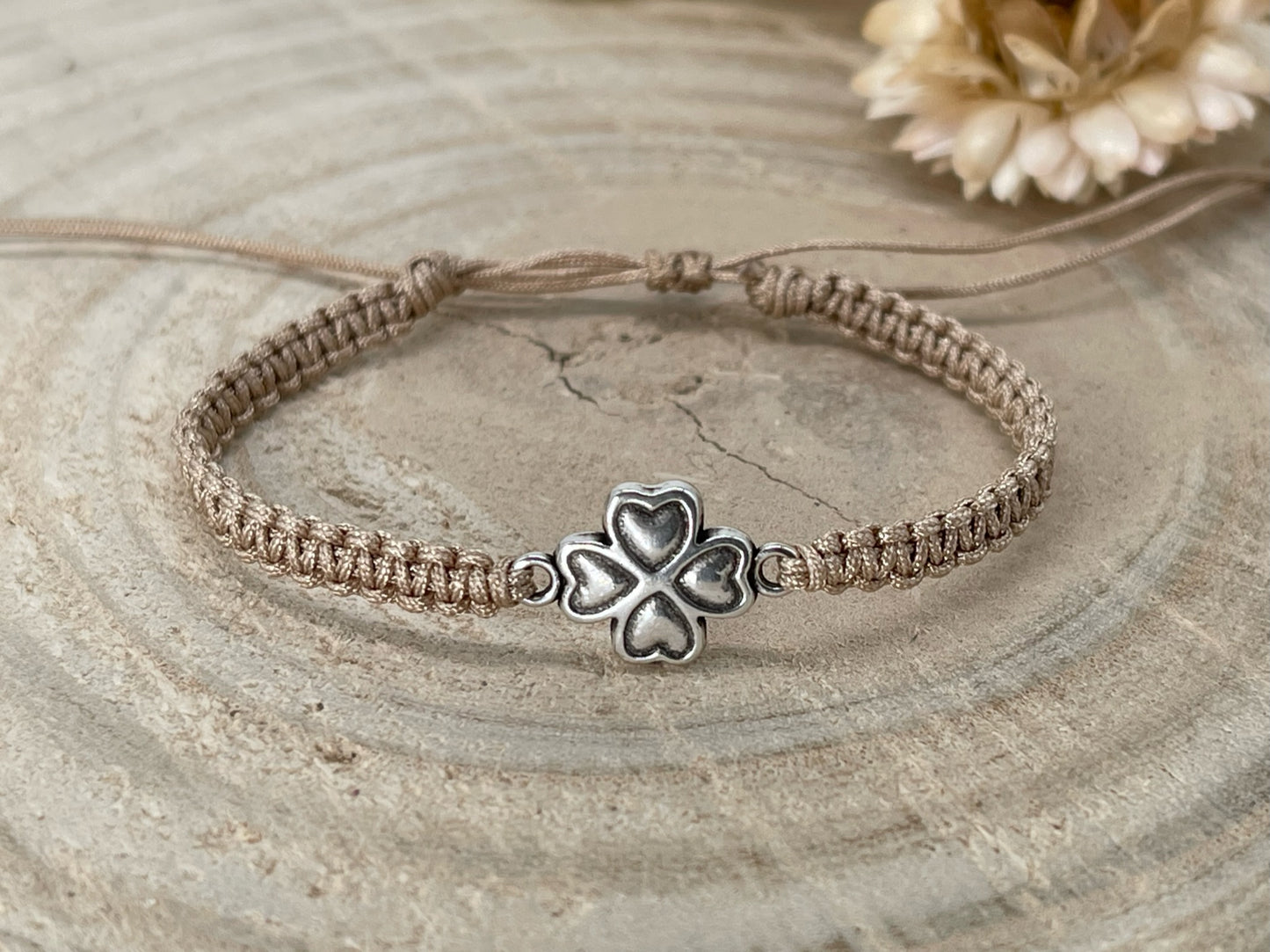 Freundschaftsarmband Makramee Schmuck Armband Kleeblatt silberfarben