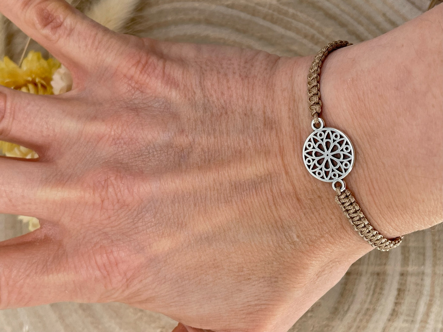 Freundschaftsarmband Makramee Armband Mandala silberfarbenen Edelstahl