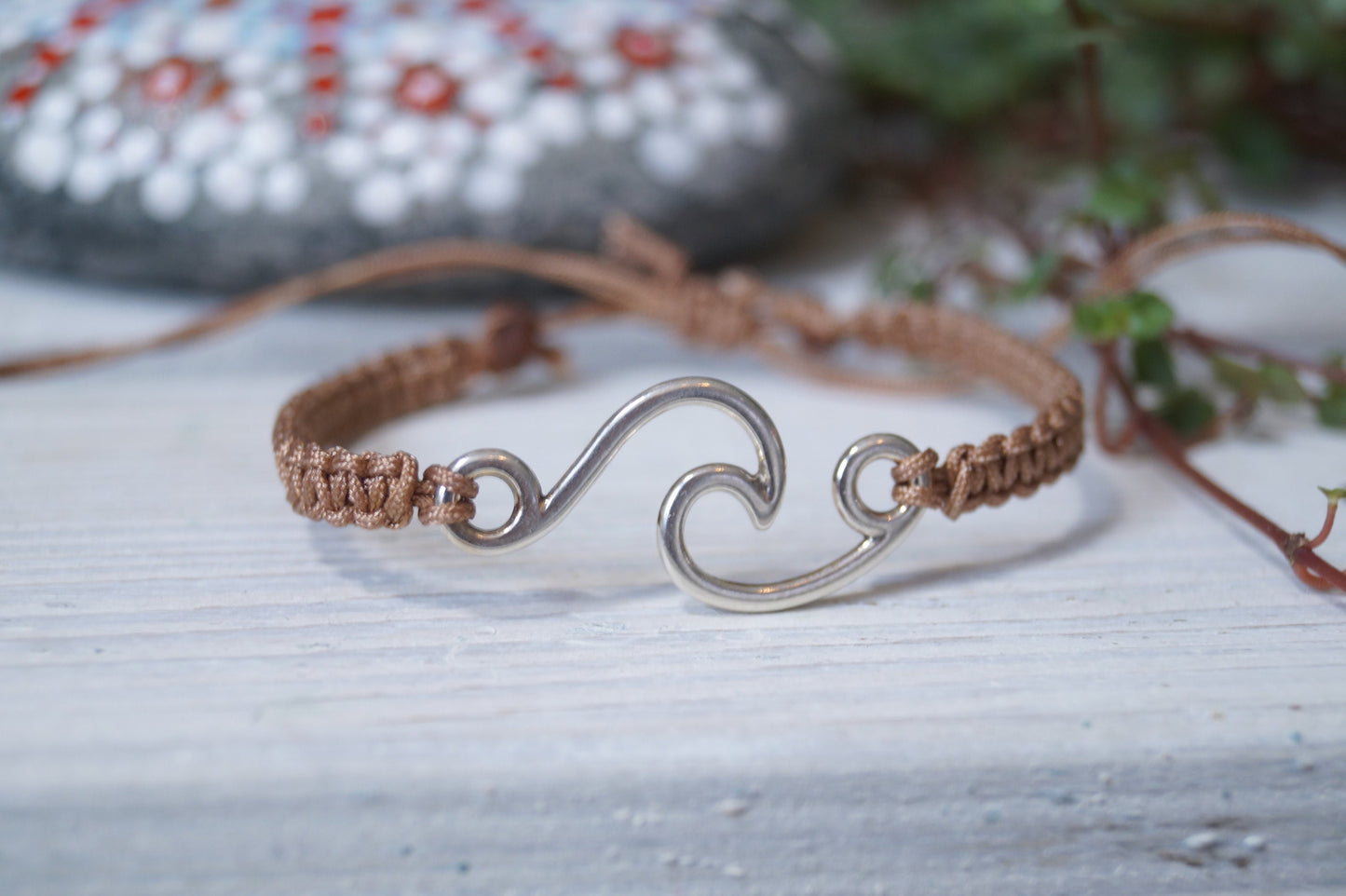 Freundschaftsarmband Makramee Armband Welle silberfarbenen Edelstahl