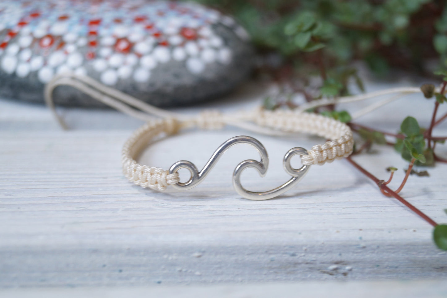 Freundschaftsarmband Makramee Armband Welle silberfarbenen Edelstahl