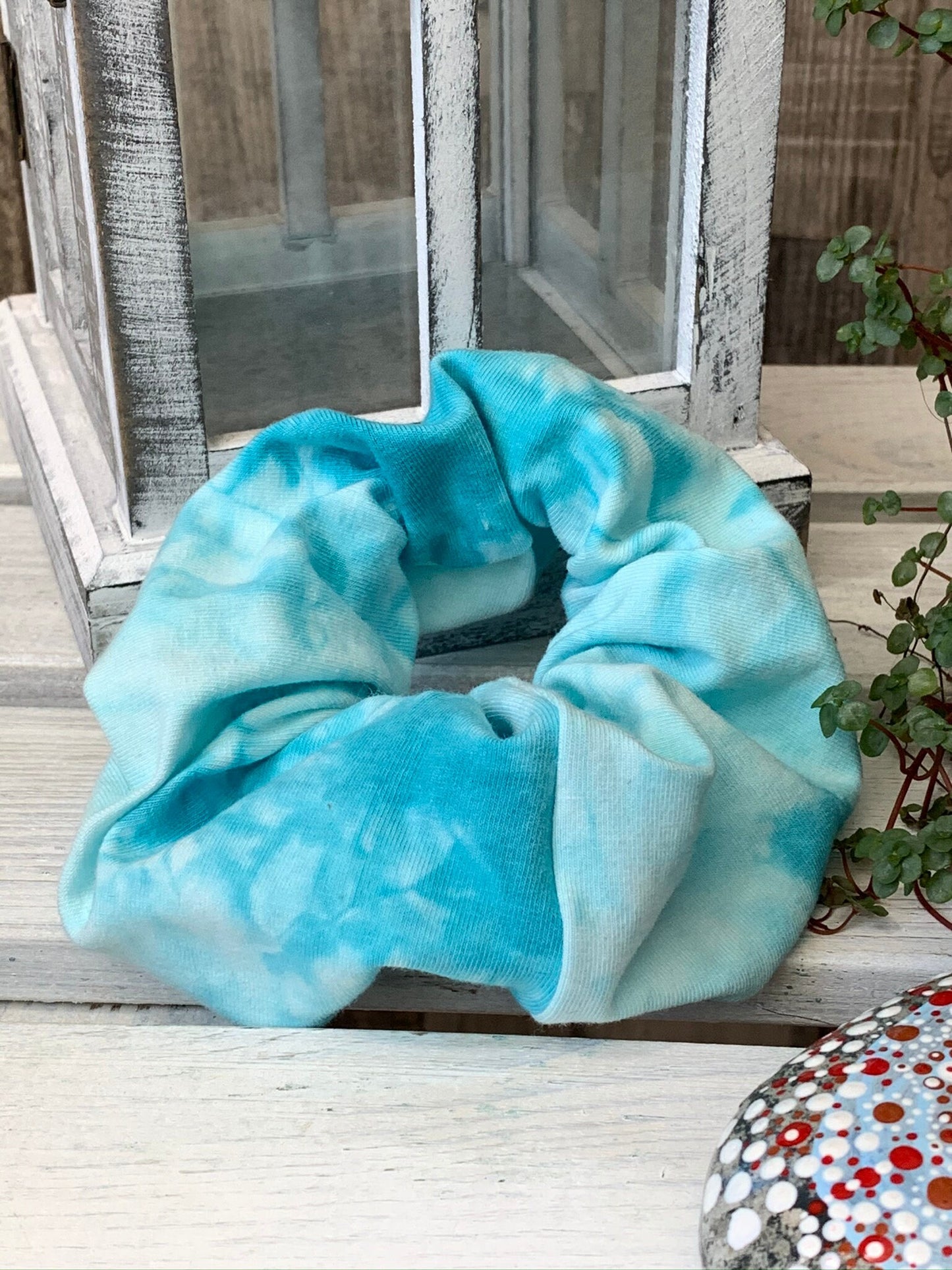 Jersey Scrunchie Haargummi Wolkenbatik blau
