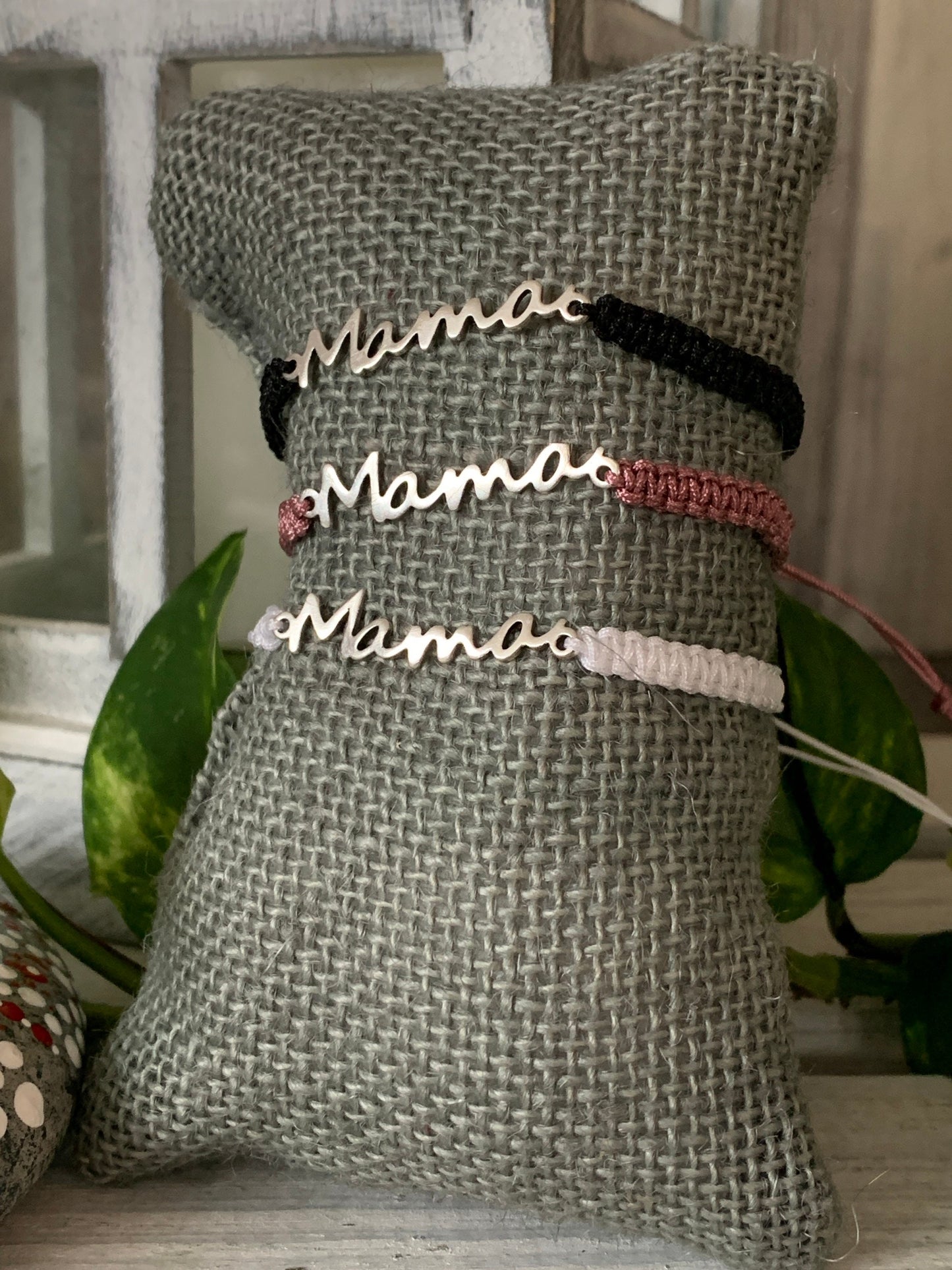 Freundschaftsarmband Makramee Armband Mama silberfarbenen Edelstahl