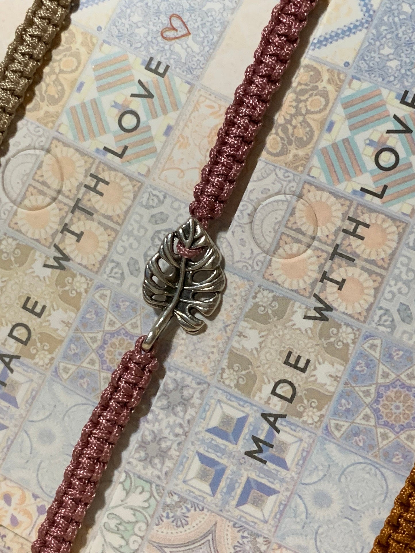 Freundschaftsarmband Makramee Armband Kleines Blatt silberfarbenen Edelstahl