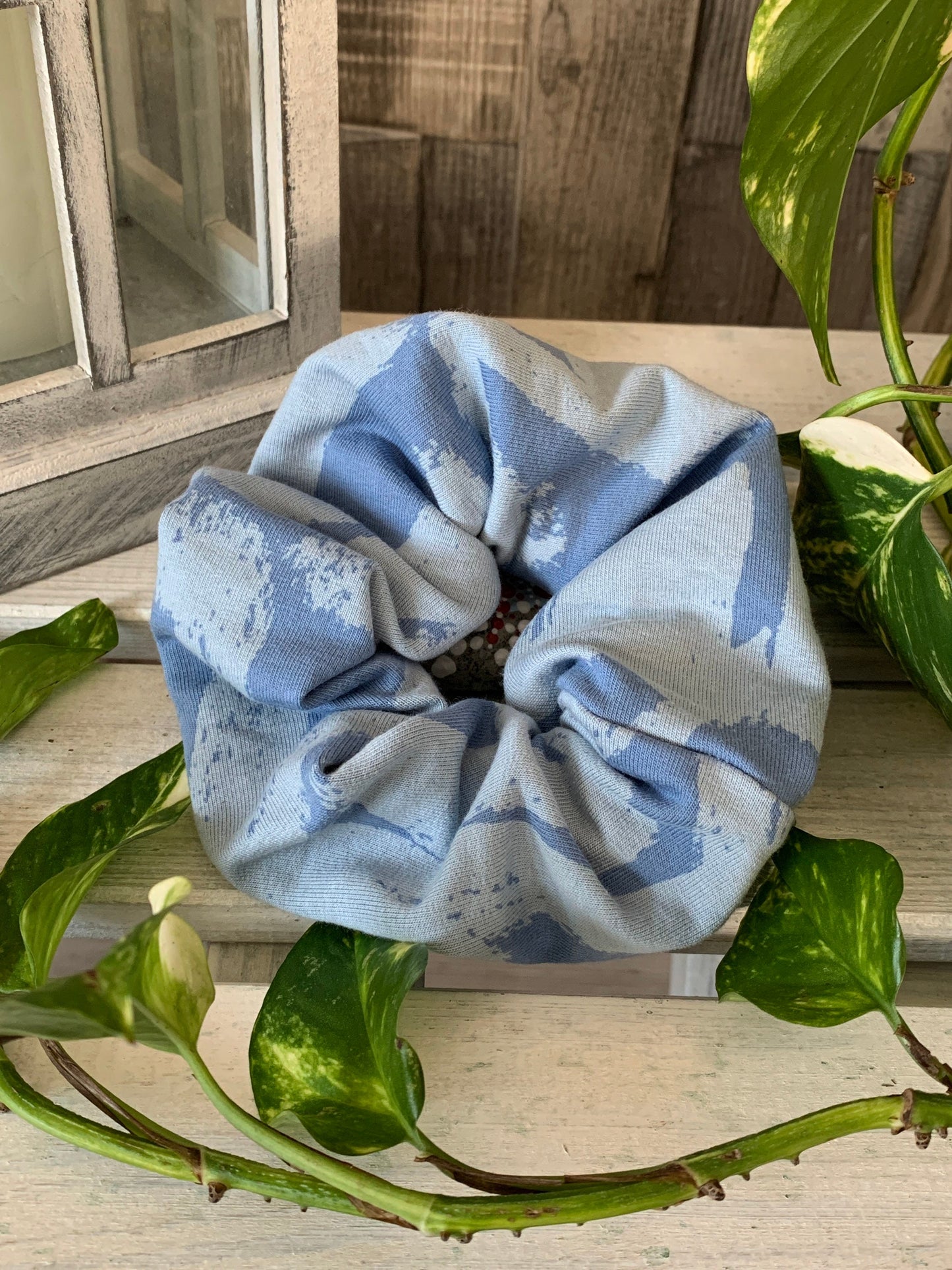 Jersey Scrunchie Haargummi blau grau batik