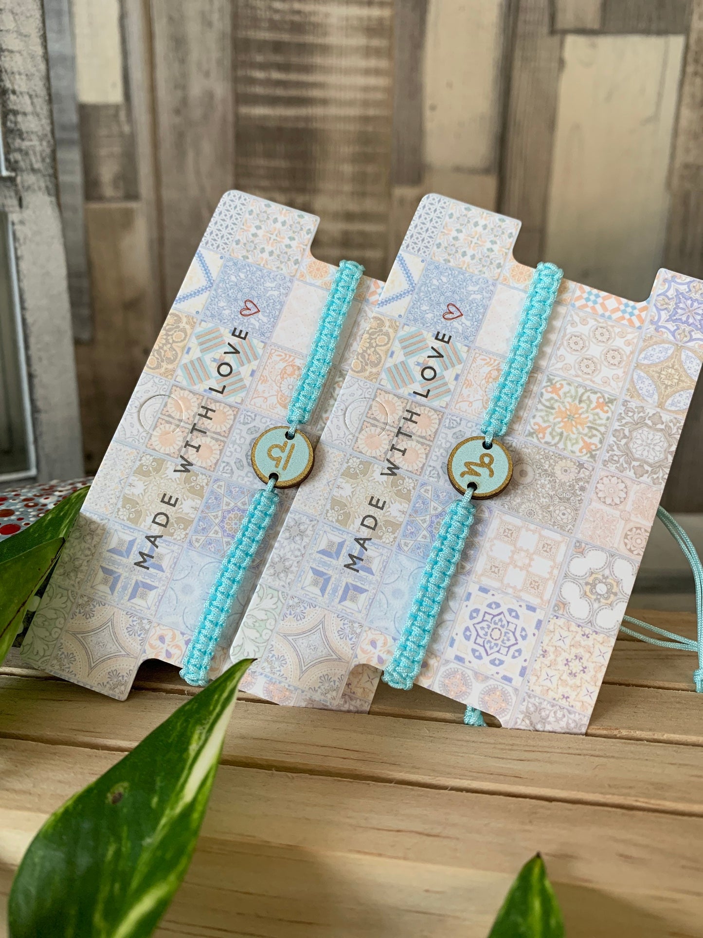 Makrameearmband Freundschaftsarmband Armband Sternzeichen Hellblau