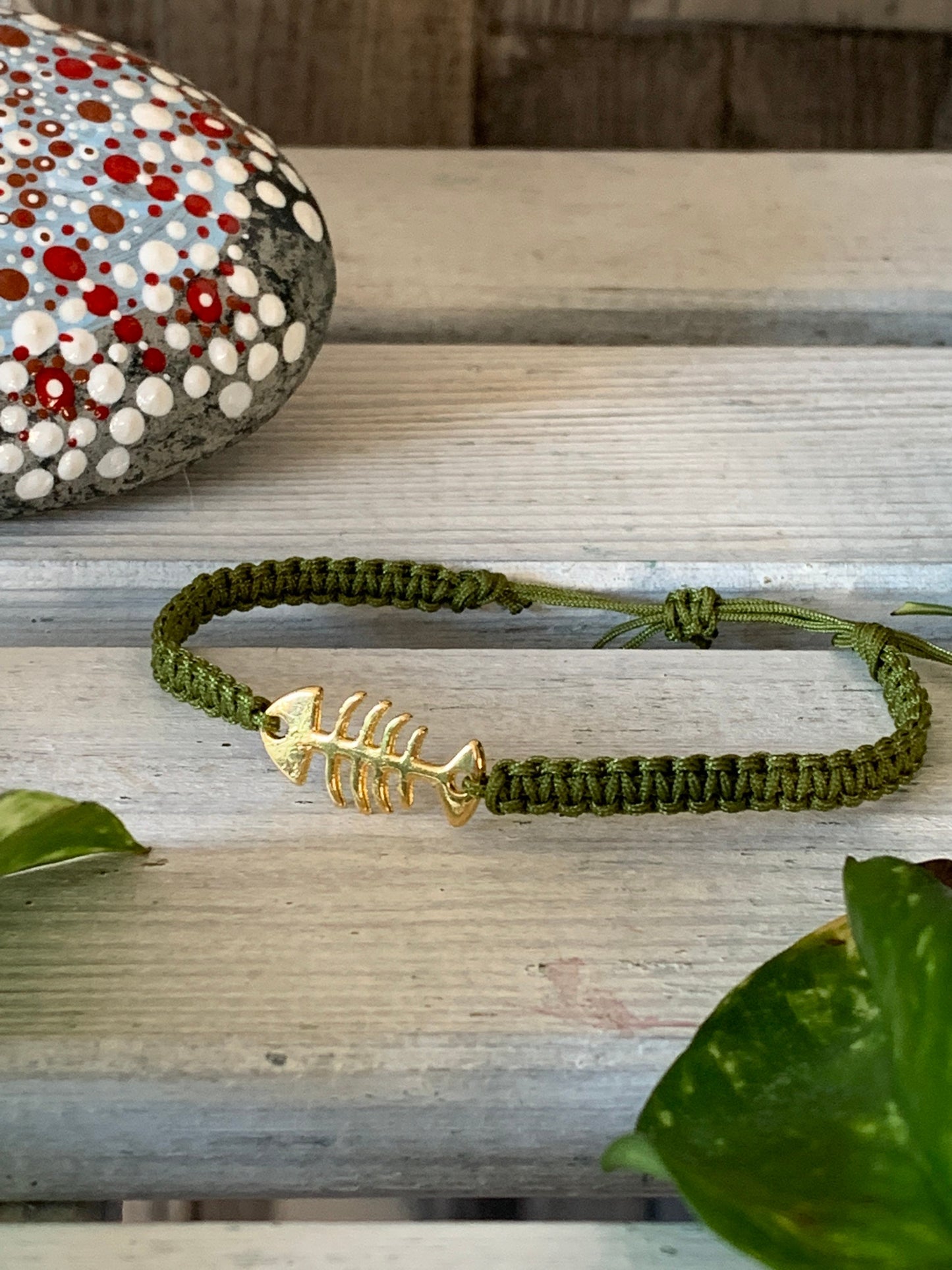 Freundschaftsarmband Makramee Schmuck Armband Fish goldfarben