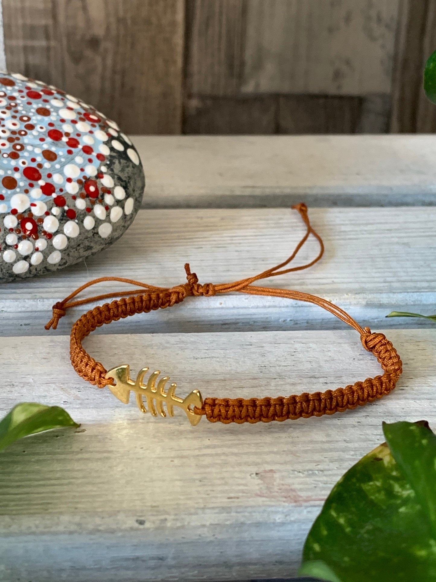 Freundschaftsarmband Makramee Schmuck Armband Fish goldfarben