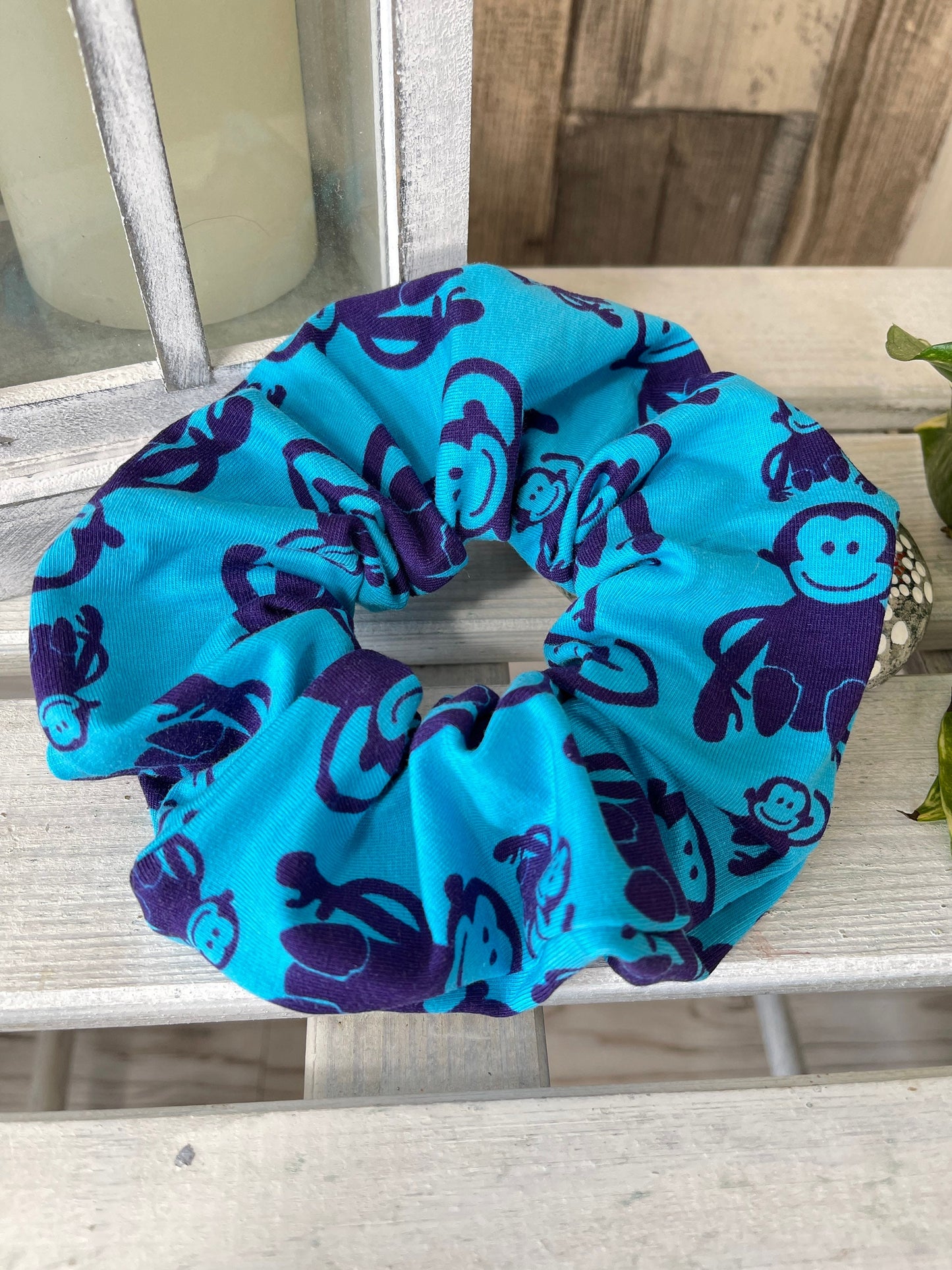 Jersey Scrunchie Haargummi Affen II blau
