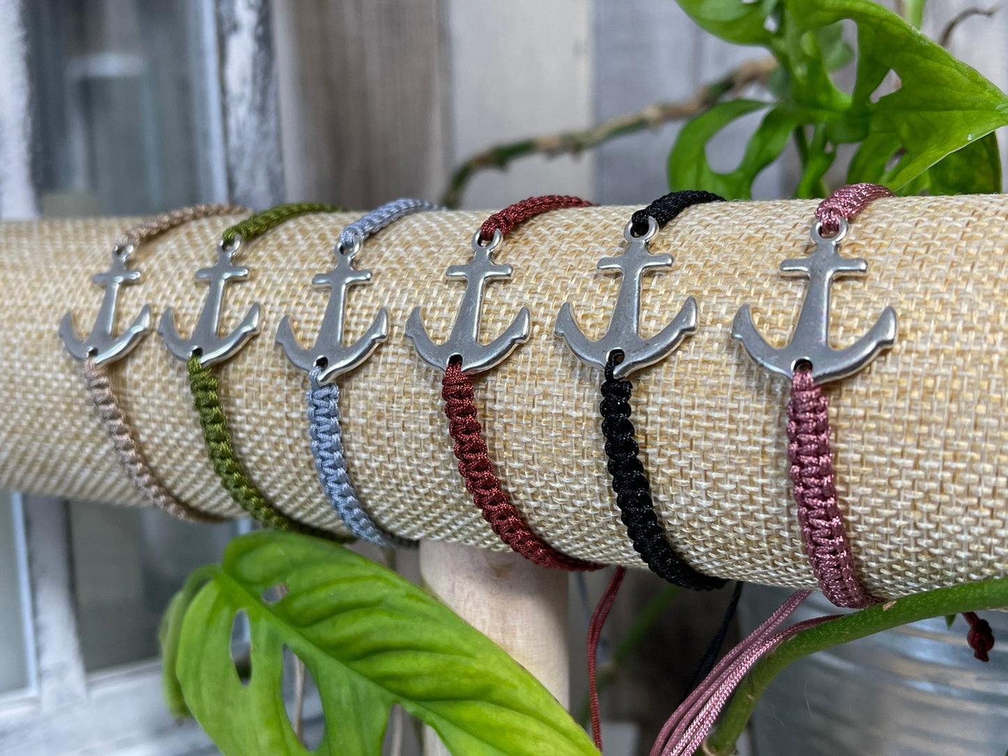 Makrameearmband Freundschaftsarmband Schmuck Armband mit silberfarbenes Edelstahl großer Anker