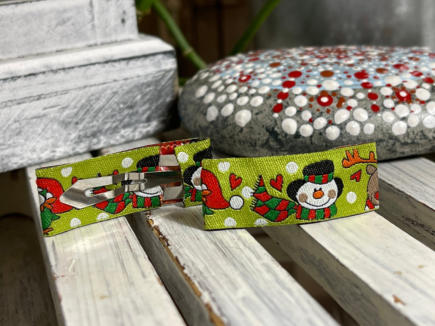 Haarspangen Haarclips Herr Schneemann (1 Paar) grün