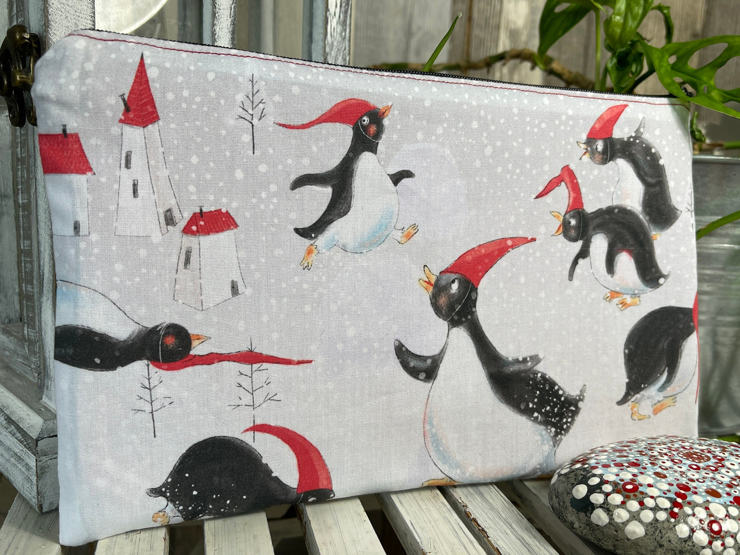 Federtasche Kosmetiktasche Modi Tasche Pinguin Schnee Freude
