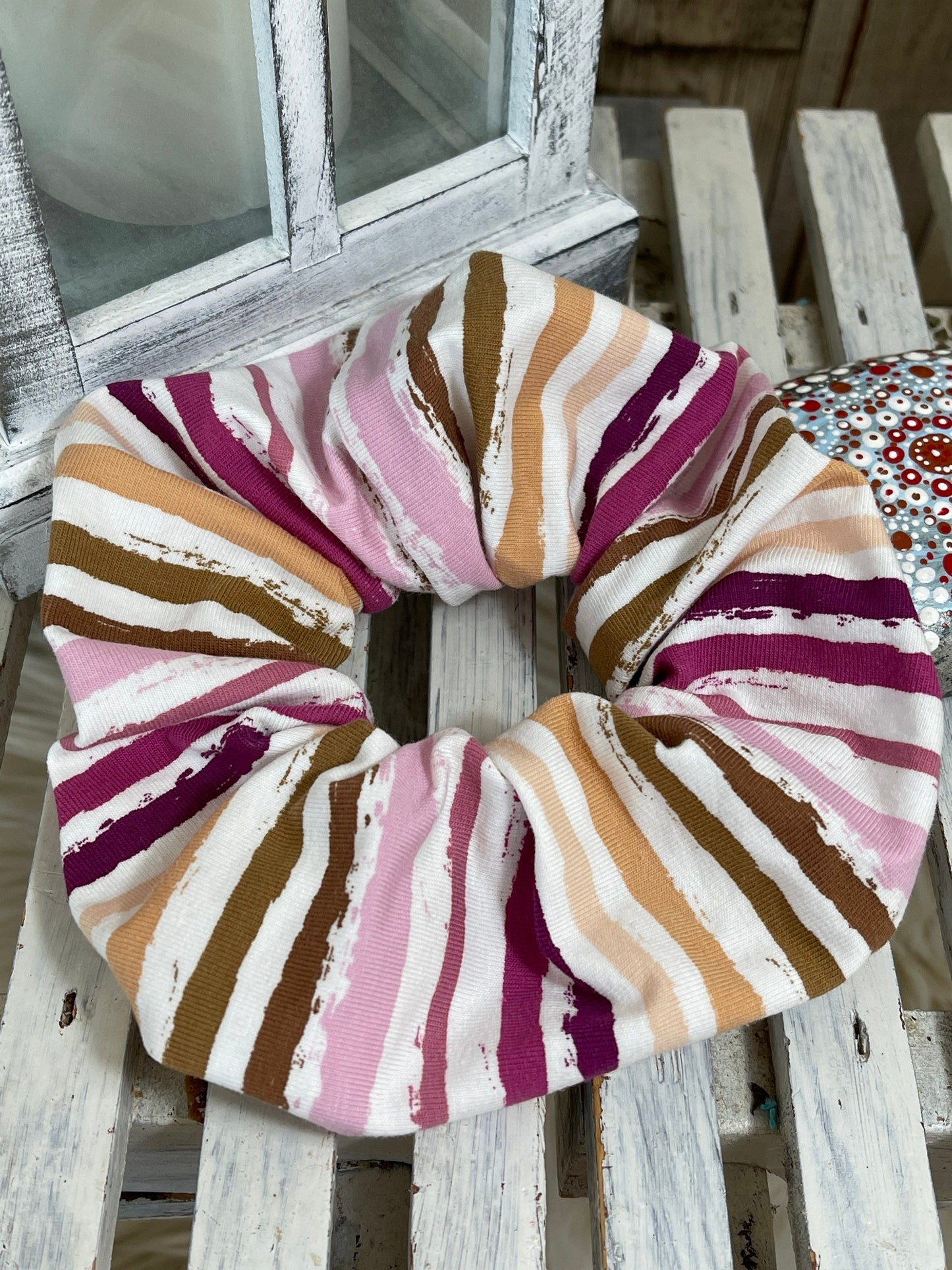 Jersey Scrunchie Haargummi rot lila Streifen
