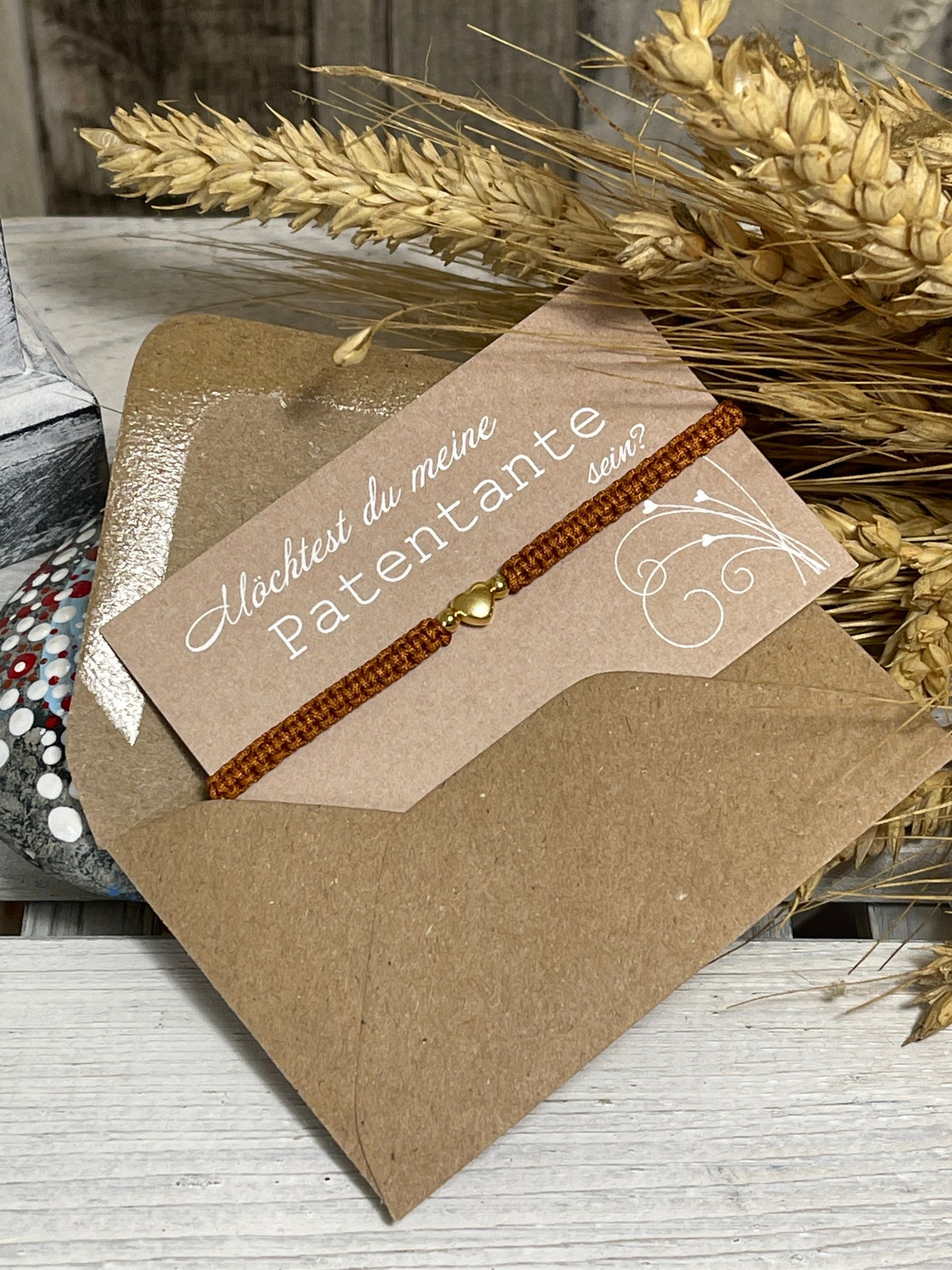 Makramee Schmuck Armband „Patentante“ mit Karte