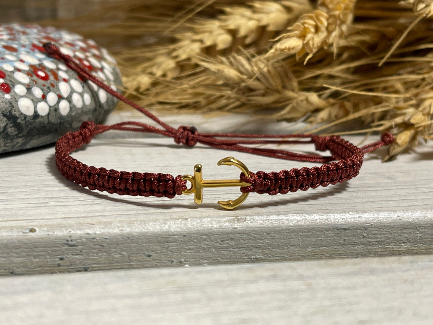 Freundschaftsarmband Makramee Schmuck Armband kleiner Anker goldfarben