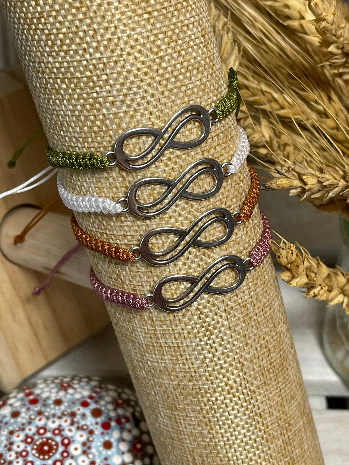Makrameearmband Freundschaftsarmband Schmuck Armband mit silberfarbenes Edelstahl Unendlich groß