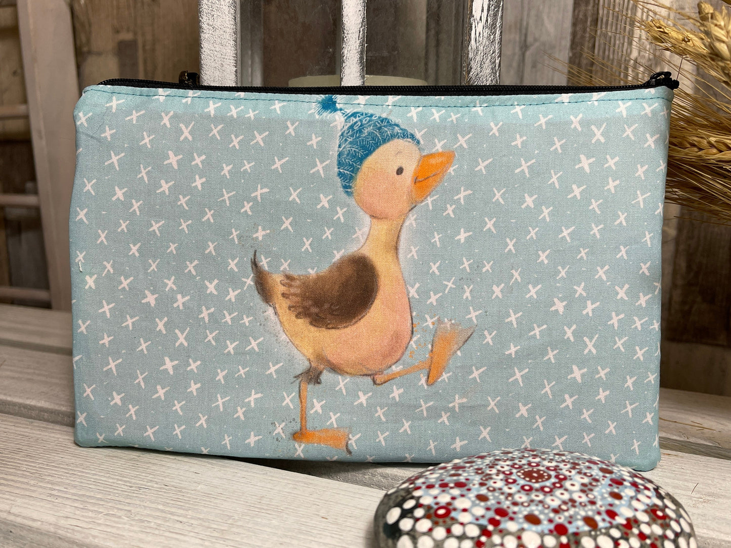 Federtasche Kosmetik MODI Winter Entchen blau/braun