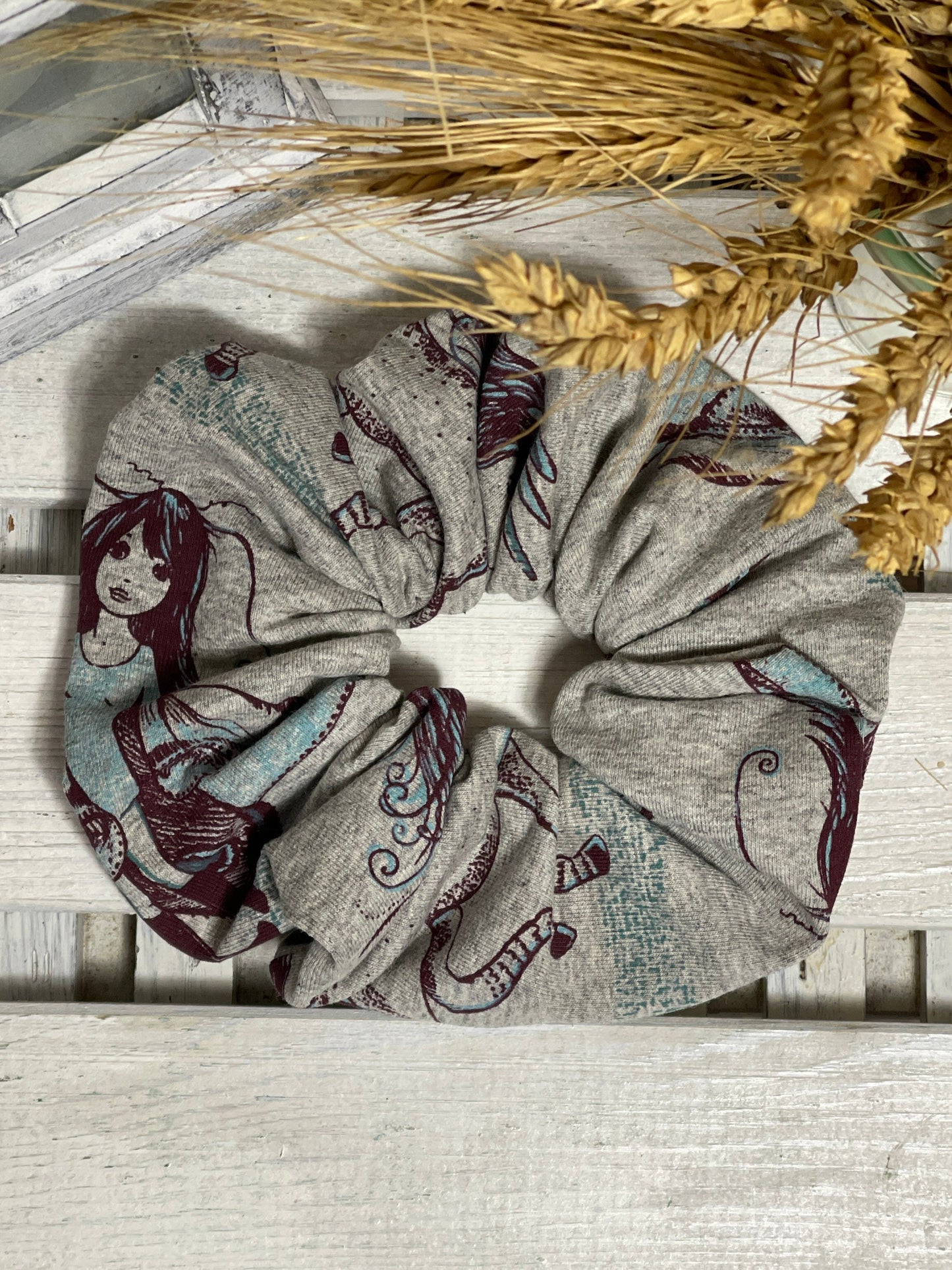 Scrunchie Haargummi Elfen Welt grau