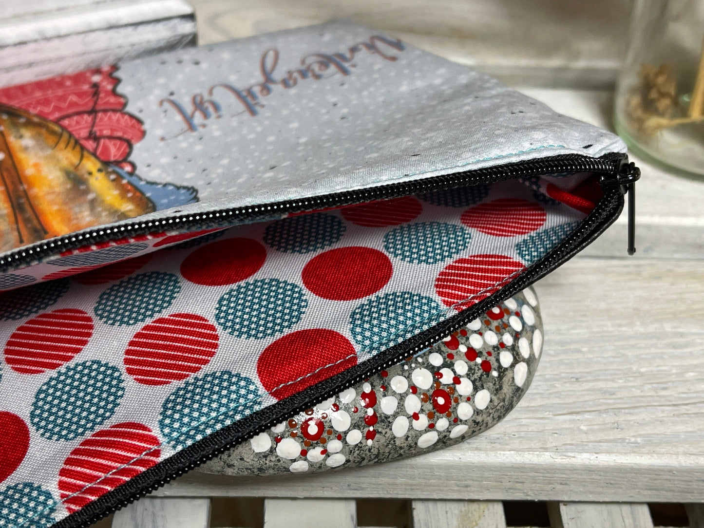 Stylische Federtasche Stifttasche Mäppchen Kosmetik kleine Tasche Winterzeit kuschelzeit