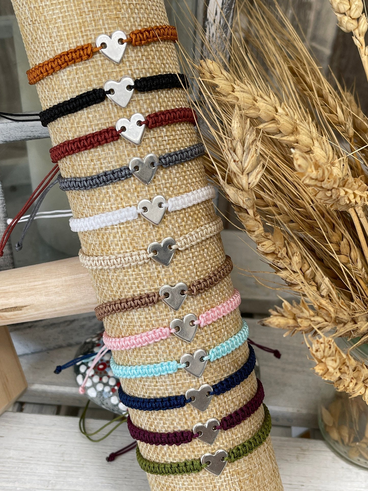 Freundschaftsarmband Makramee Armband Herz silberfarbenen Edelstahl