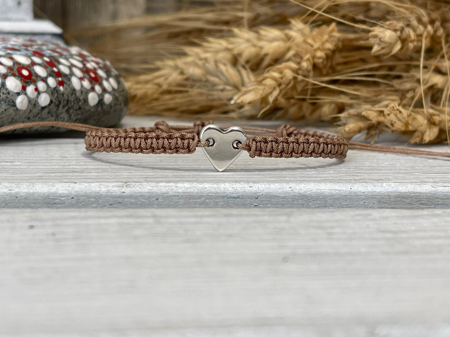 Freundschaftsarmband Makramee Armband Herz silberfarbenen Edelstahl