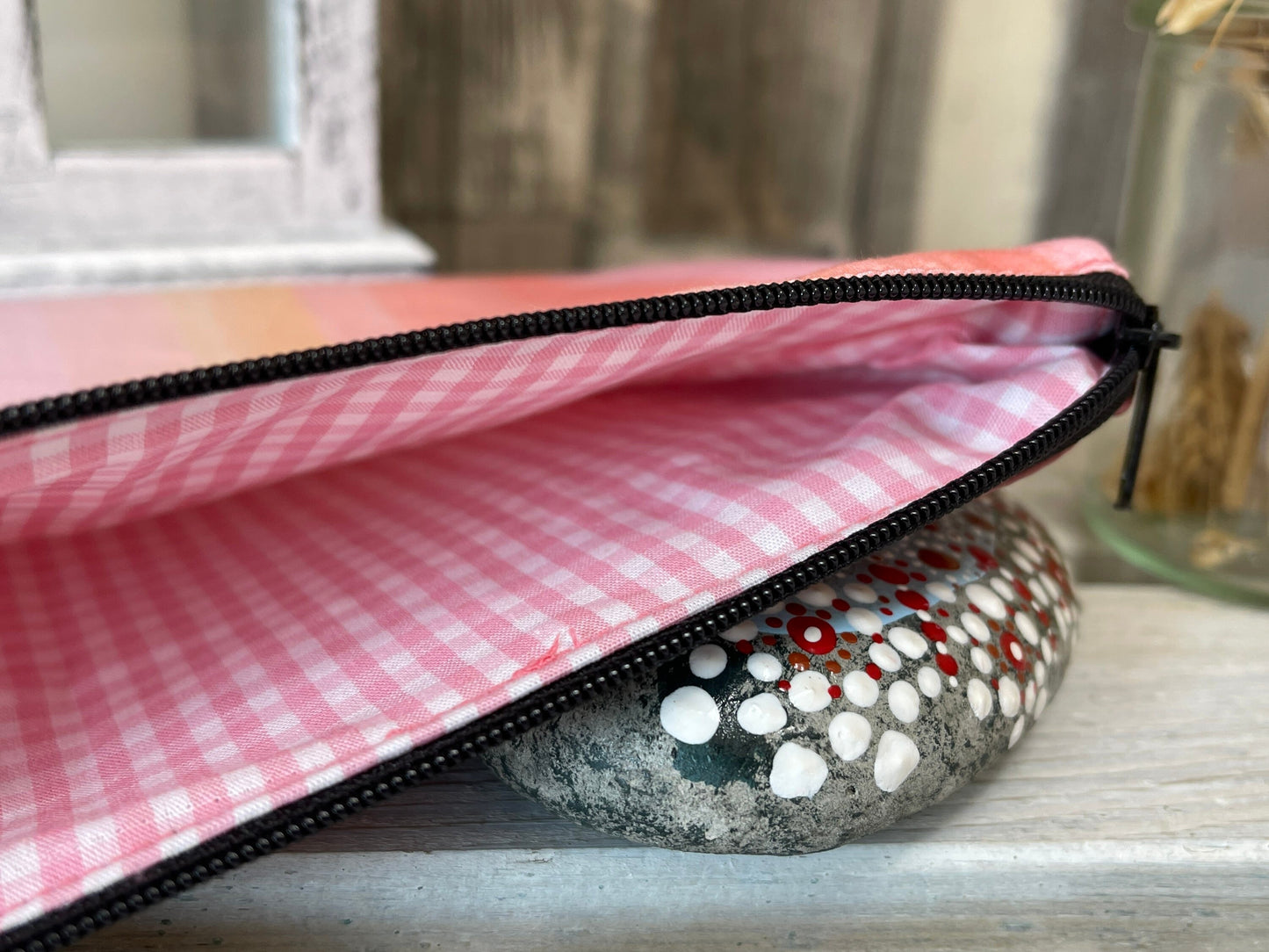 Stylische Federtasche Stifttasche Mäppchen Kosmetik kleine Tasche rosa Streifen mix