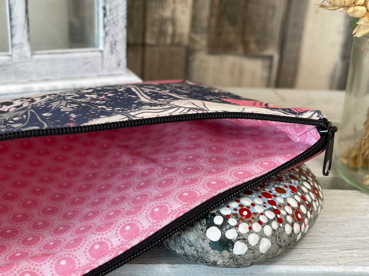 Stylische Federtasche Stifttasche Mäppchen Kosmetik kleine Tasche keep smiling blau mit Blumen