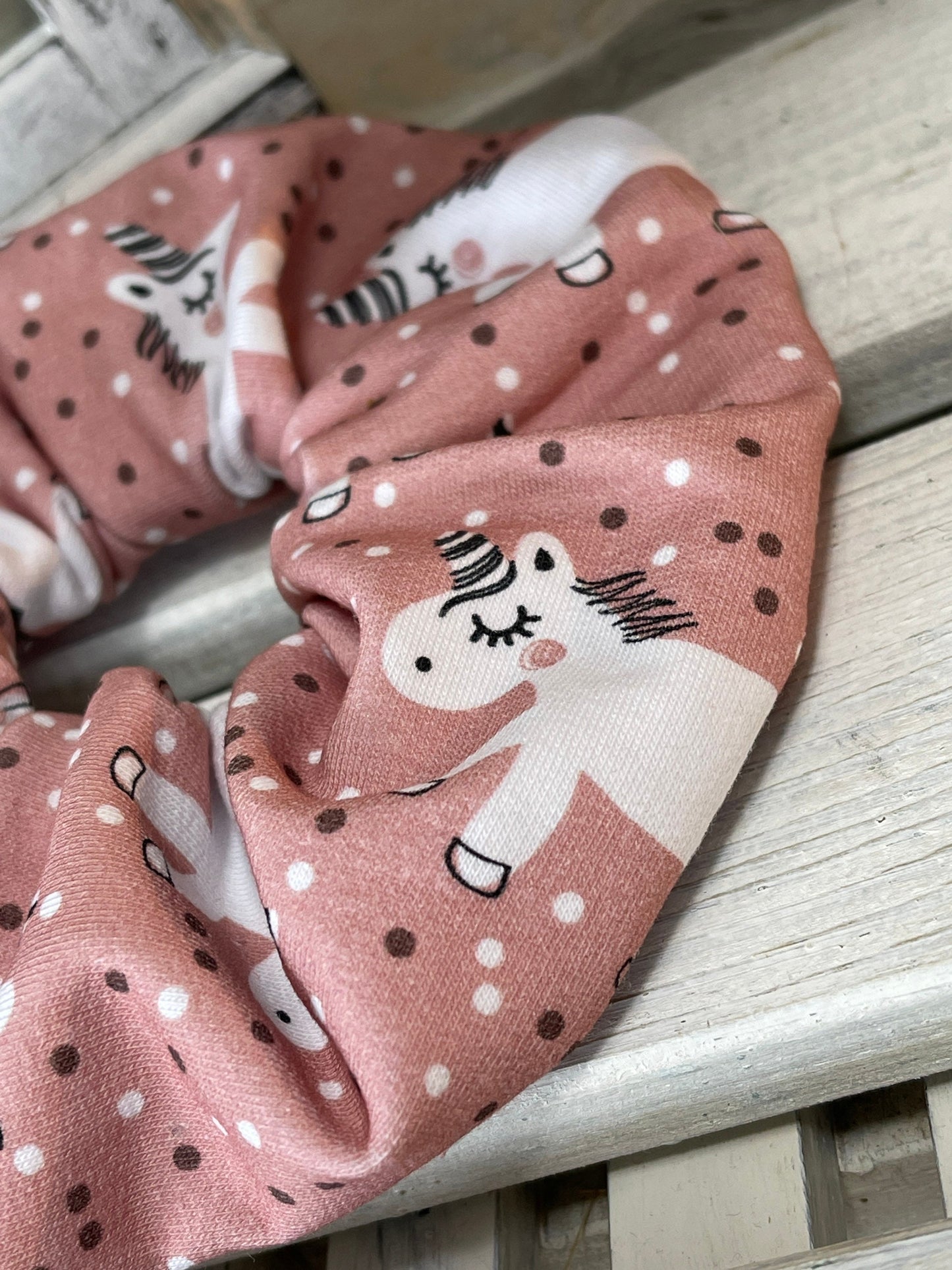Jersey Scrunchie Haargummi Einhorn rosa