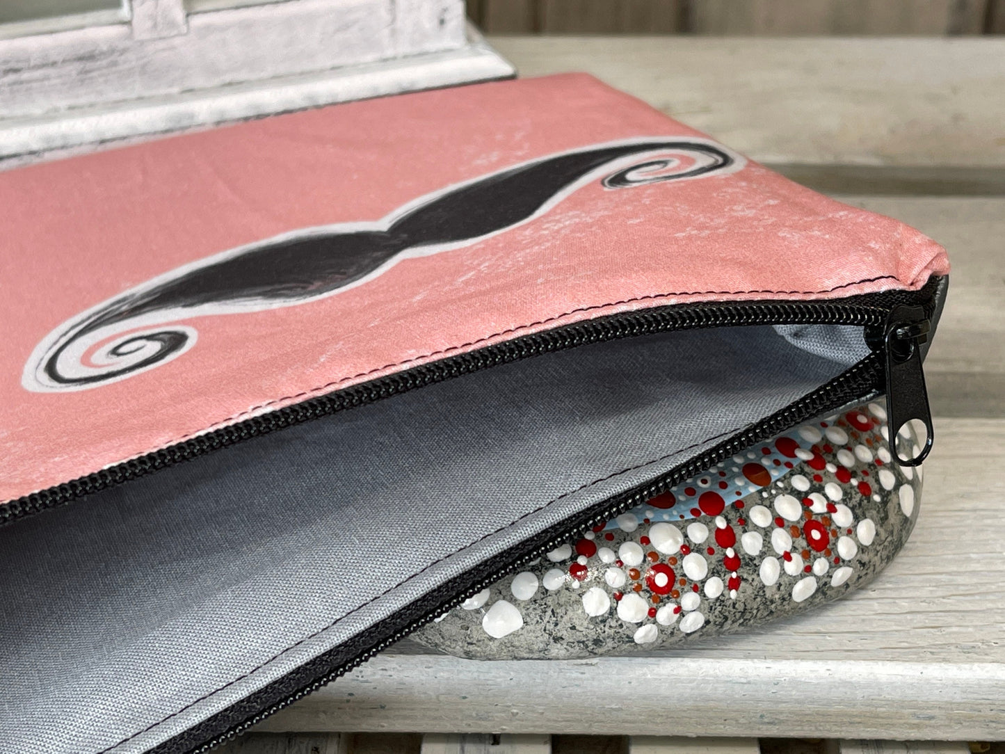 Stylische Federtasche Stifttasche Mäppchen Kosmetik kleine Tasche Kaiserbart rosa