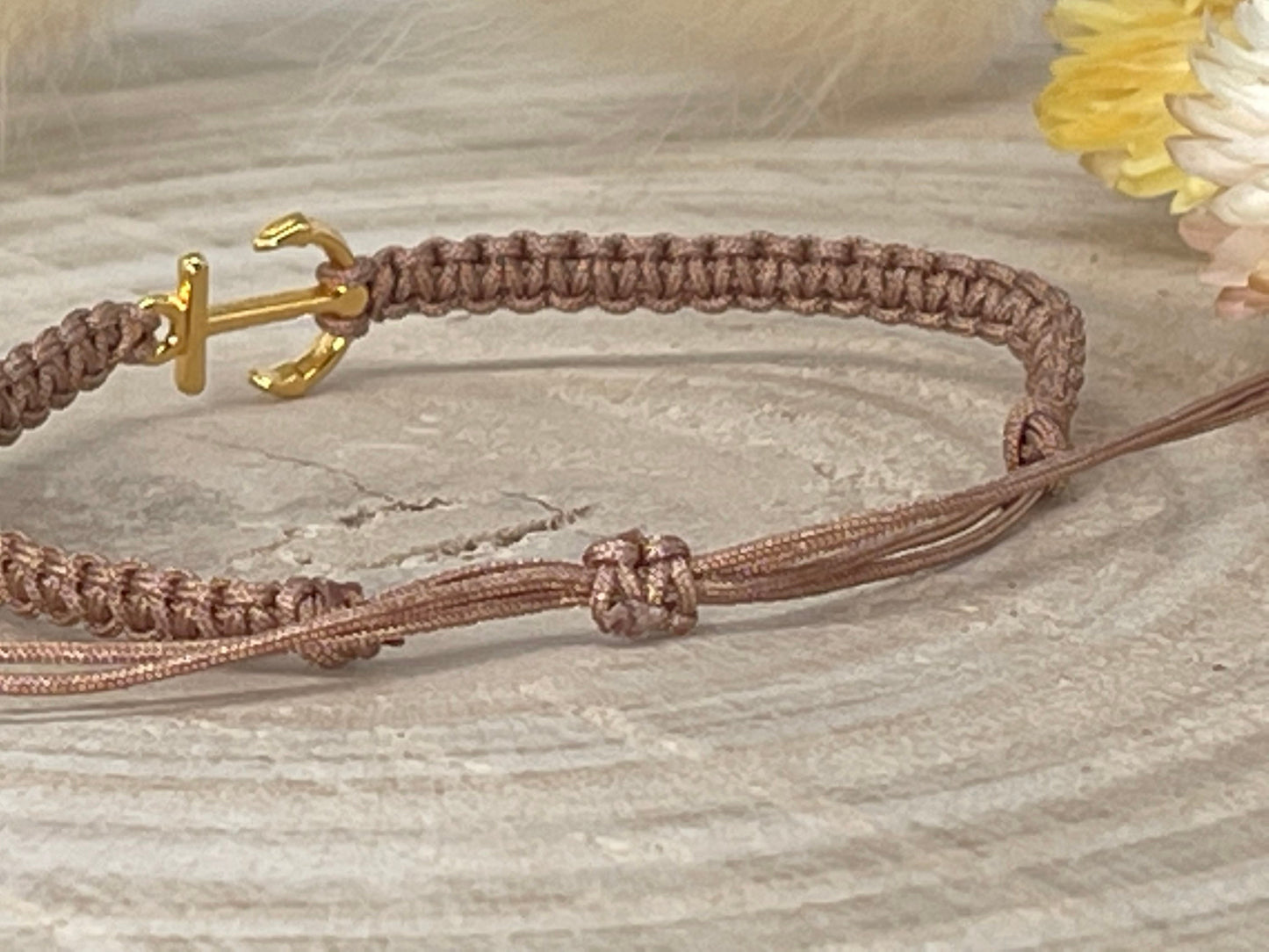 Makrameearmband Freundschaftsarmband Schmuck Armband mit goldfarbenes nickelfreies Edelstahl Symbol Herz Baum