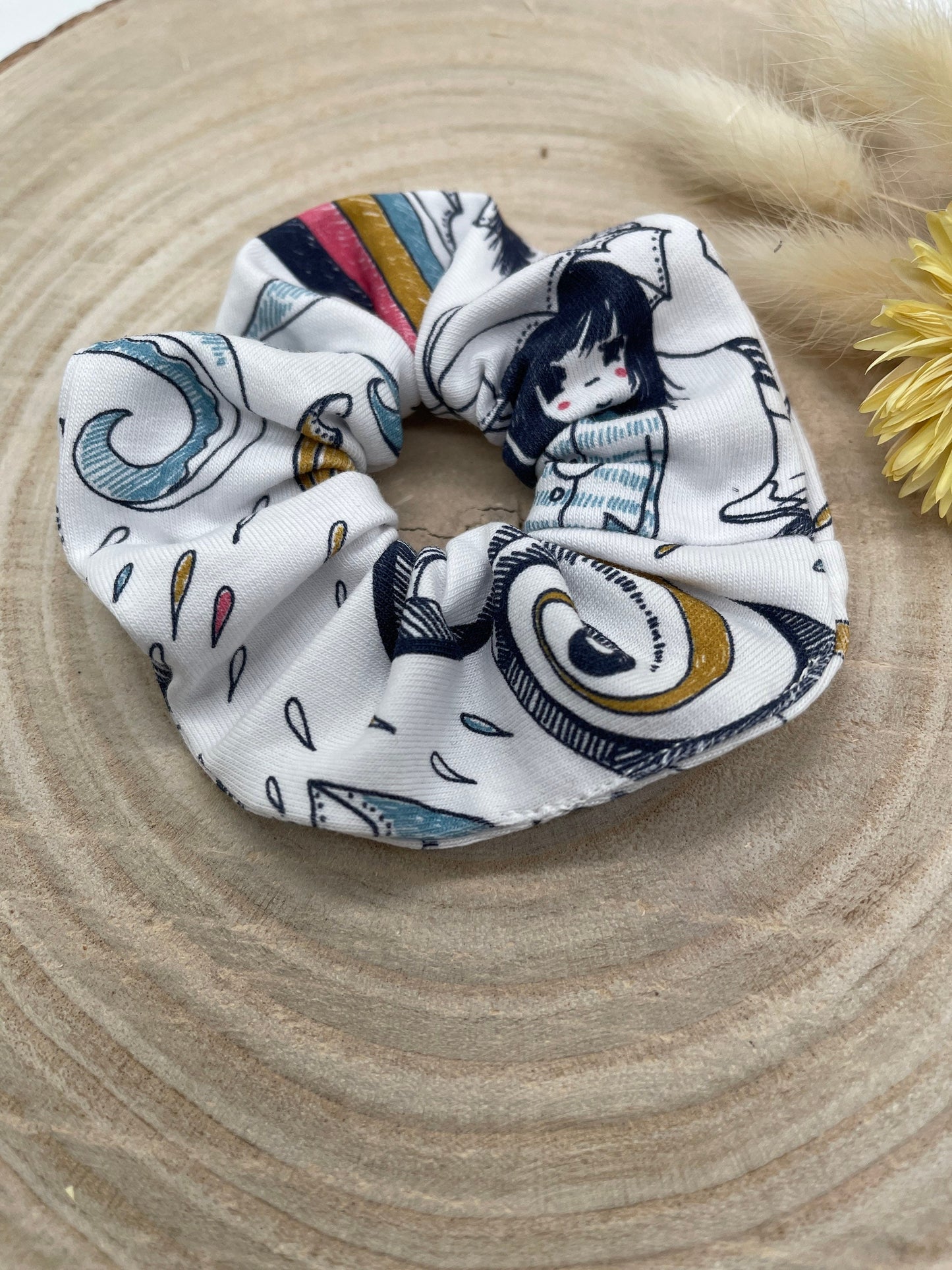 Scrunchie Haargummi elastisches Haarband Regen auf weiß für feines oder dickes Haar