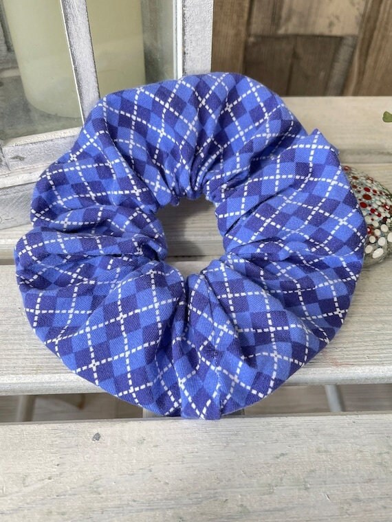 Jersey Scrunchie Haargummi Rauten blau